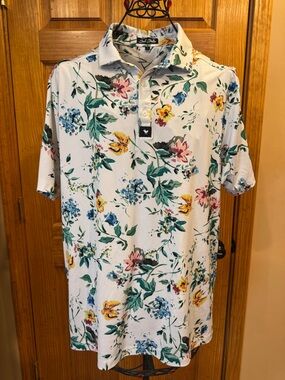BAD BIRDIE Poetic Justice Floral Golf SS Polo Shirt Stretch Performance Large